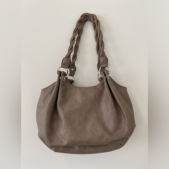Payless Shoesource Purse Shoulder Bag Rope Straps Faux Leather Brown Taupe Gray - Picture 4 of 5